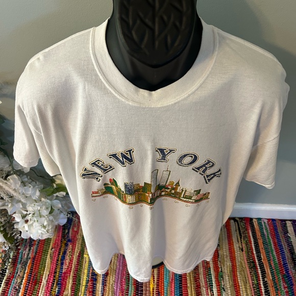 y2k New York City The Big Apple Tee Shirt World Trade Center White Vintage Large - Picture 3 of 7